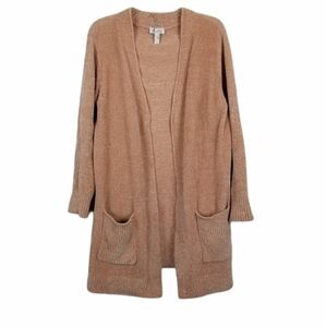 Denim&Co Chenille Cardigan Sweater Long Open Soft Warm Neutral Pocket Oversized